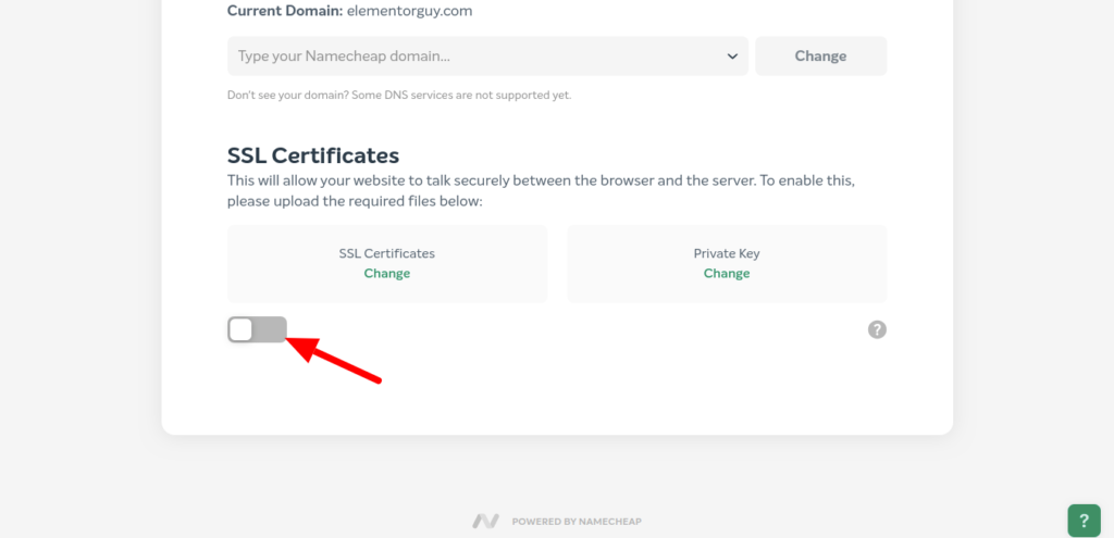 Click gray toggle button to turn on SSL