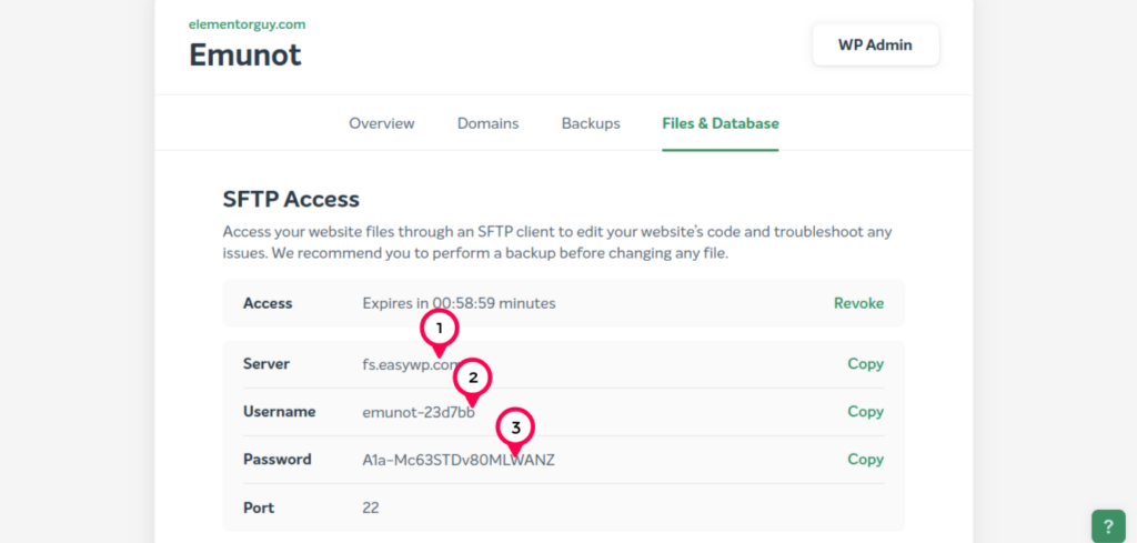 EasyWP server information